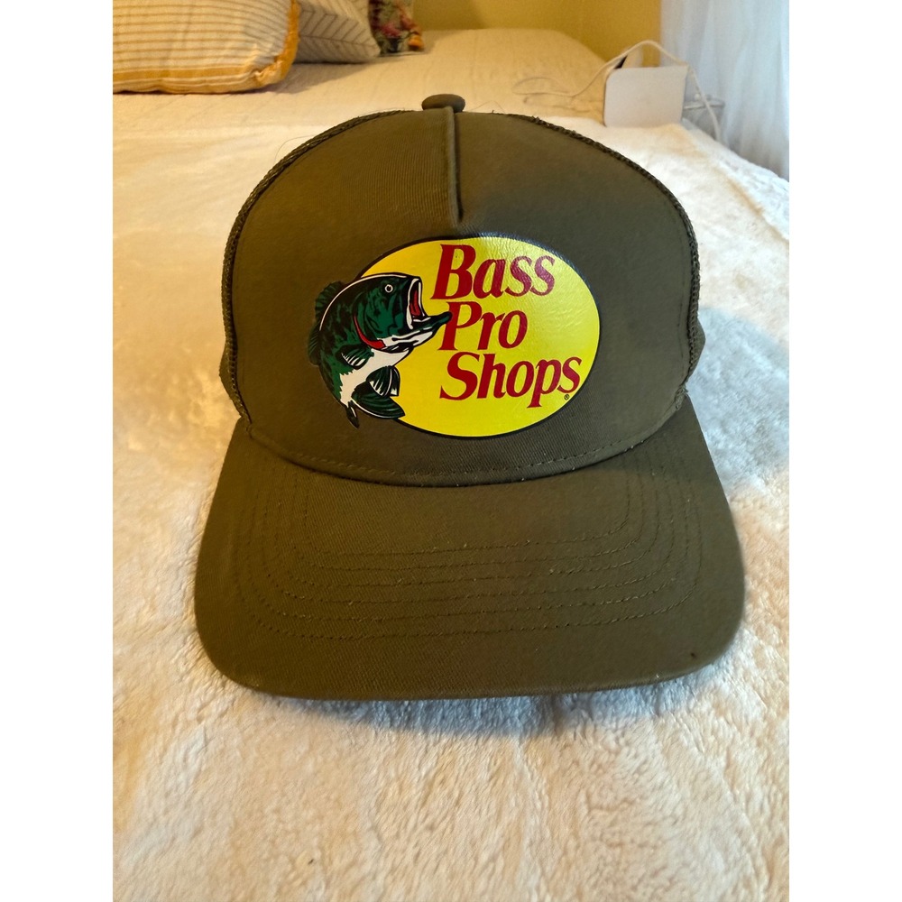 Bass Pro Shops Mesh Trucker Hat Olive Green Adjustable Snapback Fishing Cap